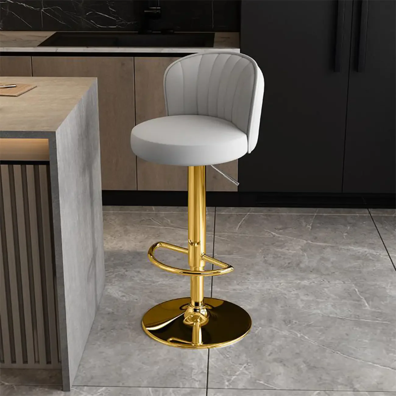 Modern Leather Adjustable Swivel Bar Stools with Back