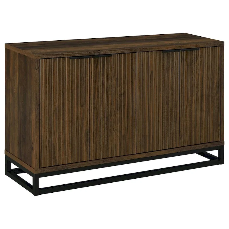 47 Inch Sideboard Cabinet Console, 4 Door, Carved Panels, Black and Brown