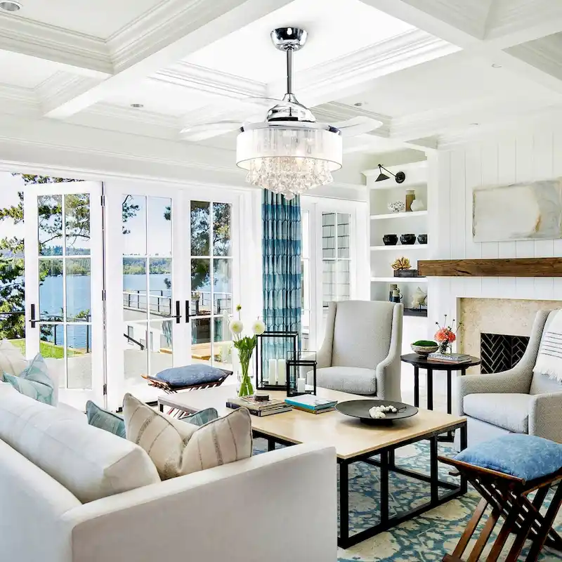 36-in Modern Chrome 3-Blades Crystal Retractable Chandelier Ceiling Fan with Remote and Light Kit - 36 Inches