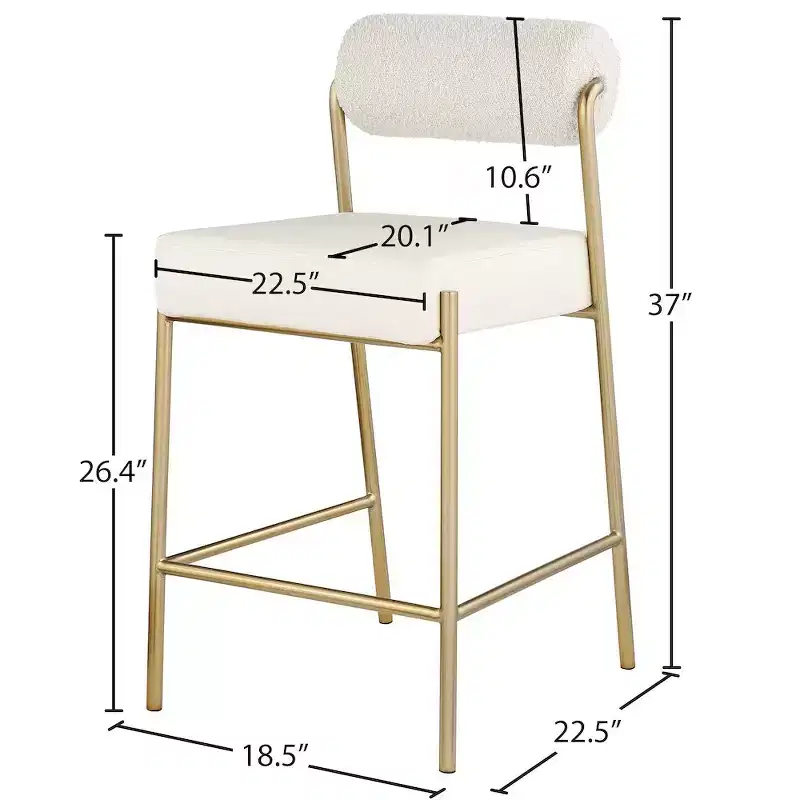 Cream Velvet & Vegan Leather Counter Stool, Armless, Seats 1