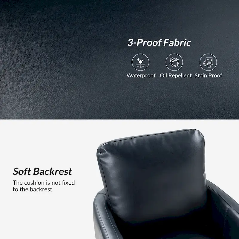 Transitional Swivel Faux Leather Barrel Chair with Metal Base
