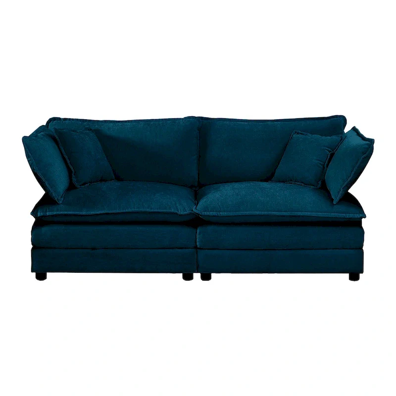 4 - Piece Upholstered Sectional Sofa with Ottoman Blue