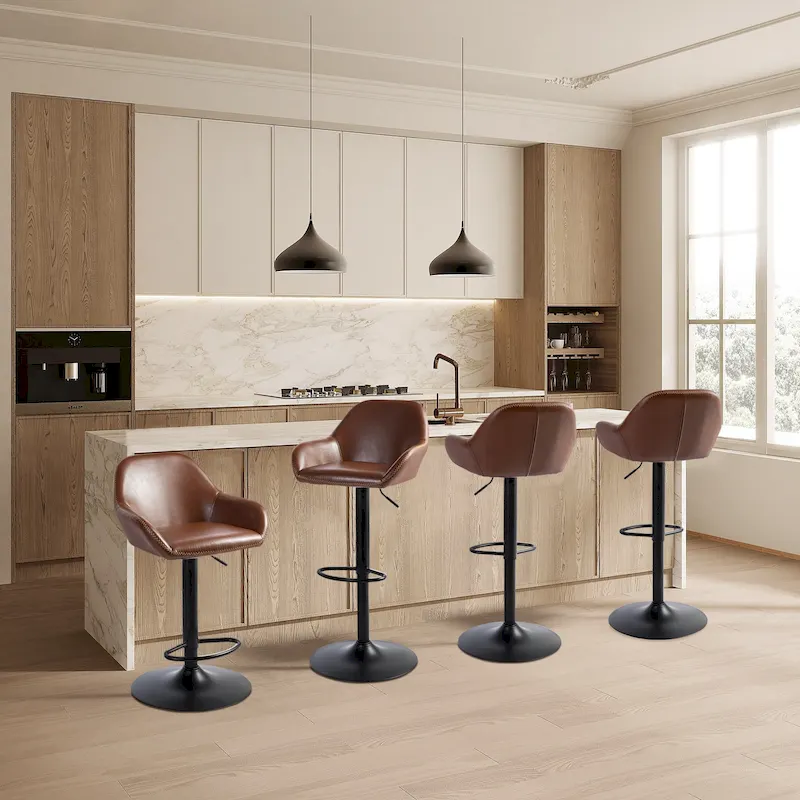 Glitzhome Set of 3 Mid-Century Modern Adjustable Swivel Bar Stools - Set of 3