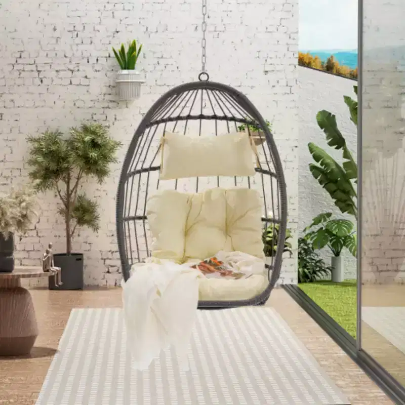 Outdoor Garden Rattan Egg Swing Chair Hanging Chair for Bedroom Living Room Balcony