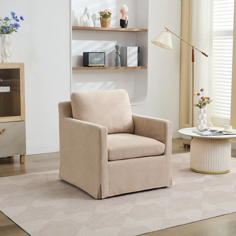 Modern 29.92 Chenille 360 Swivel Accent Chair with Solid Wood Frame and Removable Back Cushion