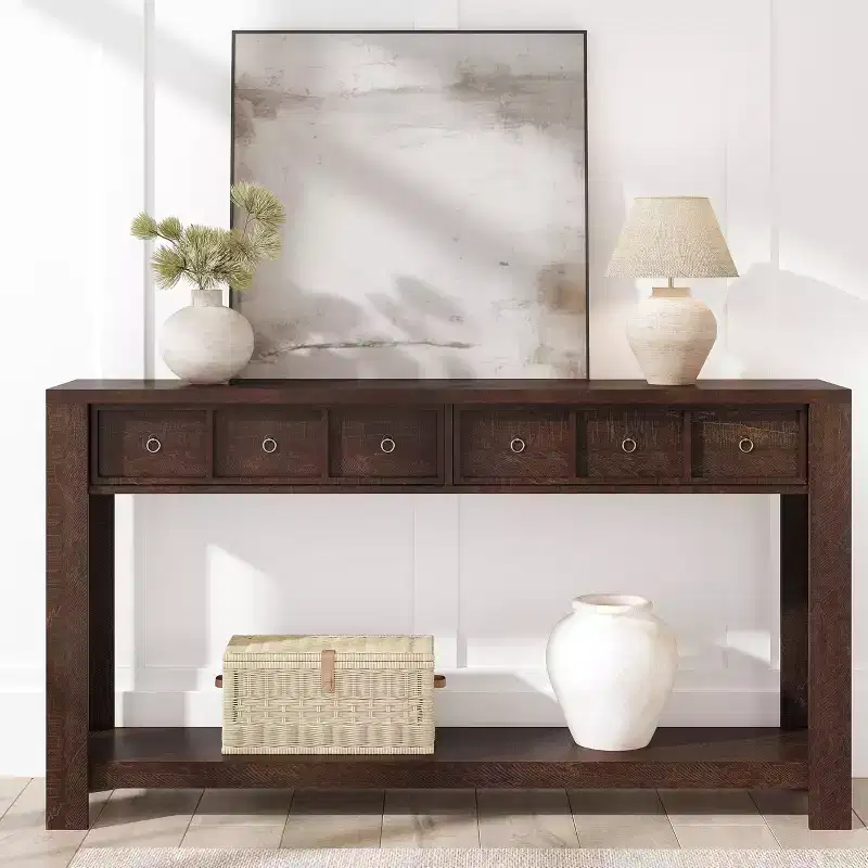 54 Console Table with 2 Drawers & Shelf, Farmhouse Sofa Table for Entryway, Hallway or Living Room, Easy Assembly and Anti-Tip