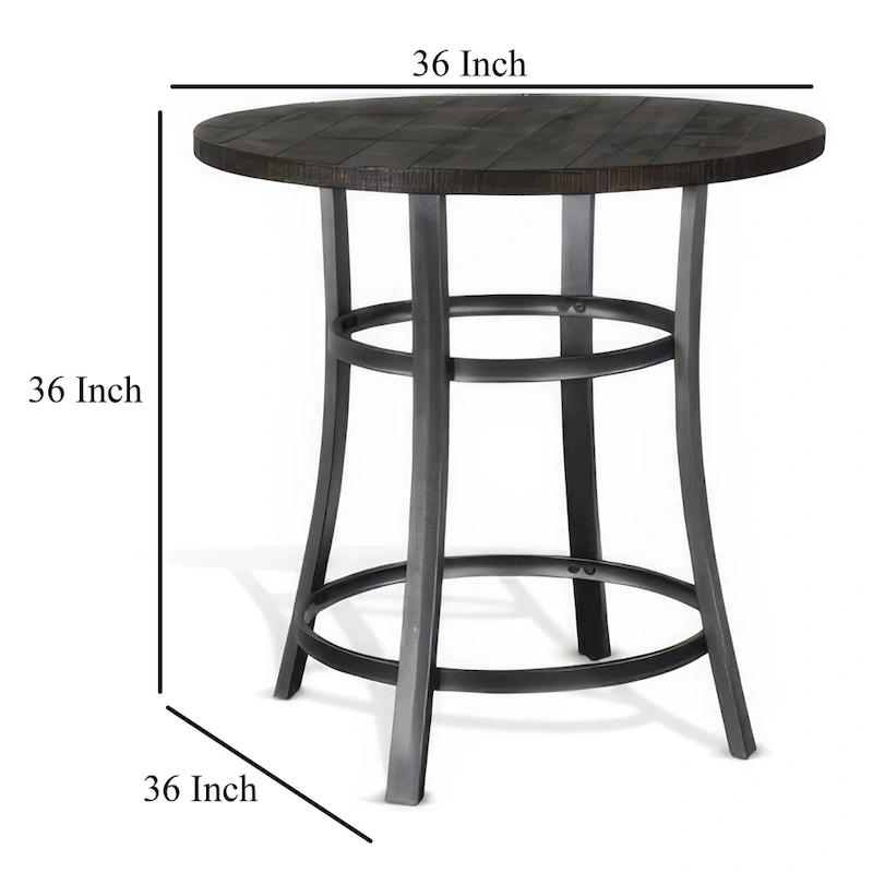 Flint Counter Height Table Round 36 Inch, Dark Brown Mahogany w Metal