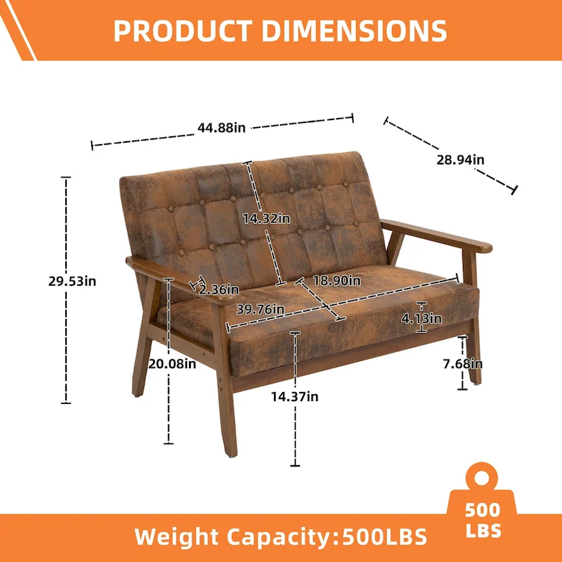 HOMEFUN Mid-Century Linen/PU Upholstered Wood Frame Tufted Loveseat Sofa