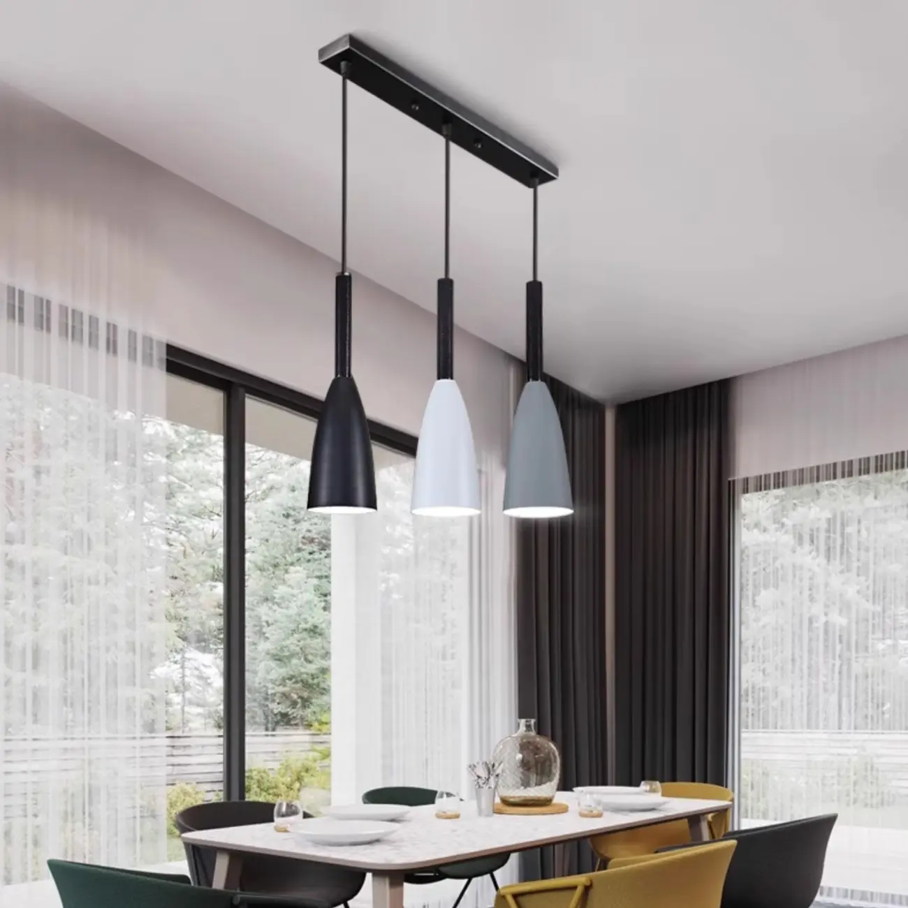 Modern Ferruginous 3-Light Metal Geometric Kitchen Pendant