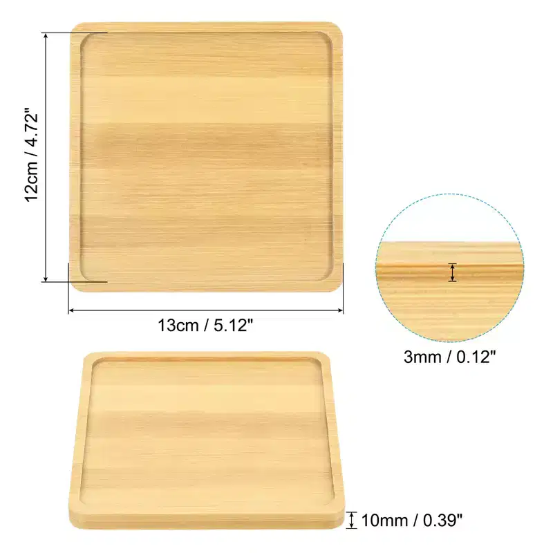 Unique Bargains Indoor and Outdoor Bamboo Square Plant Pot Saucer Flower Pot Drainage Tray 4 Pcs
