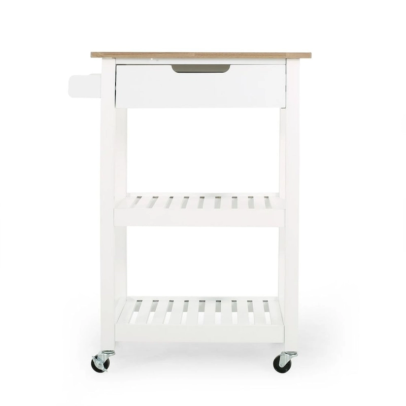 Compact Wooden Kitchen Cart with Wheels Shelves and Drawer by Christopher Knight Home