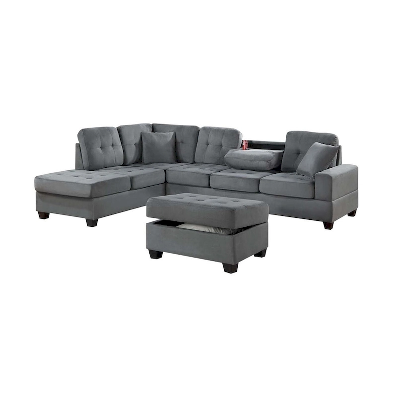 Poundex 3-Piece Sectional Set W/ Ottoman