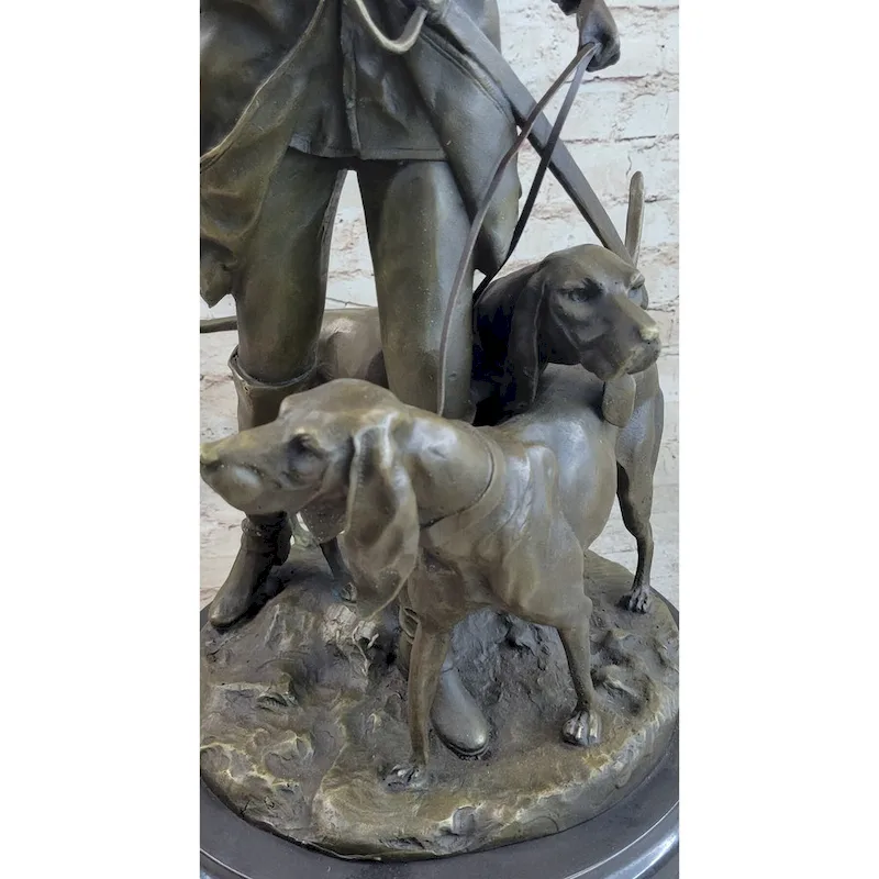 Military Bugler With Hound Imitative Dogs Bronze Statue Sculpture On Marble Base 26 Inches X 19 Inches