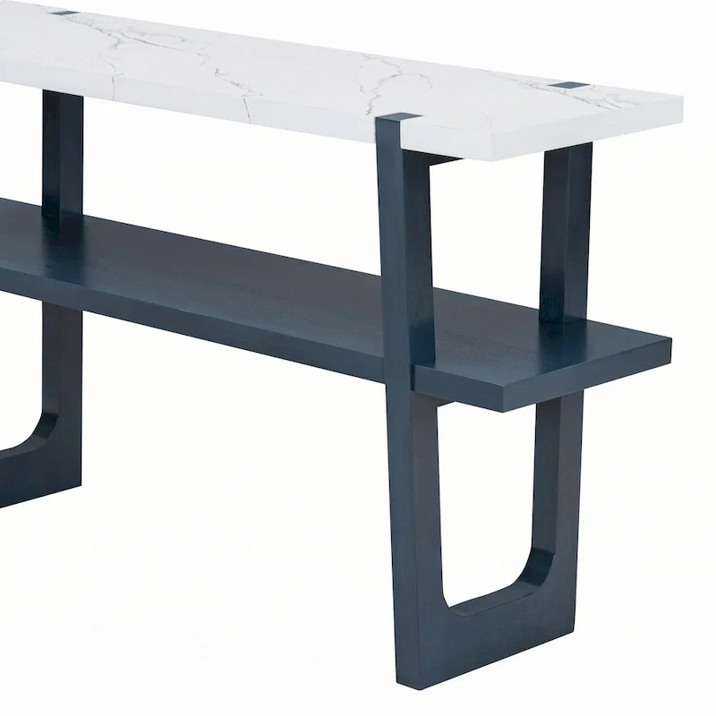 Narrow Console Table with Marble-Effect Top(Navy)