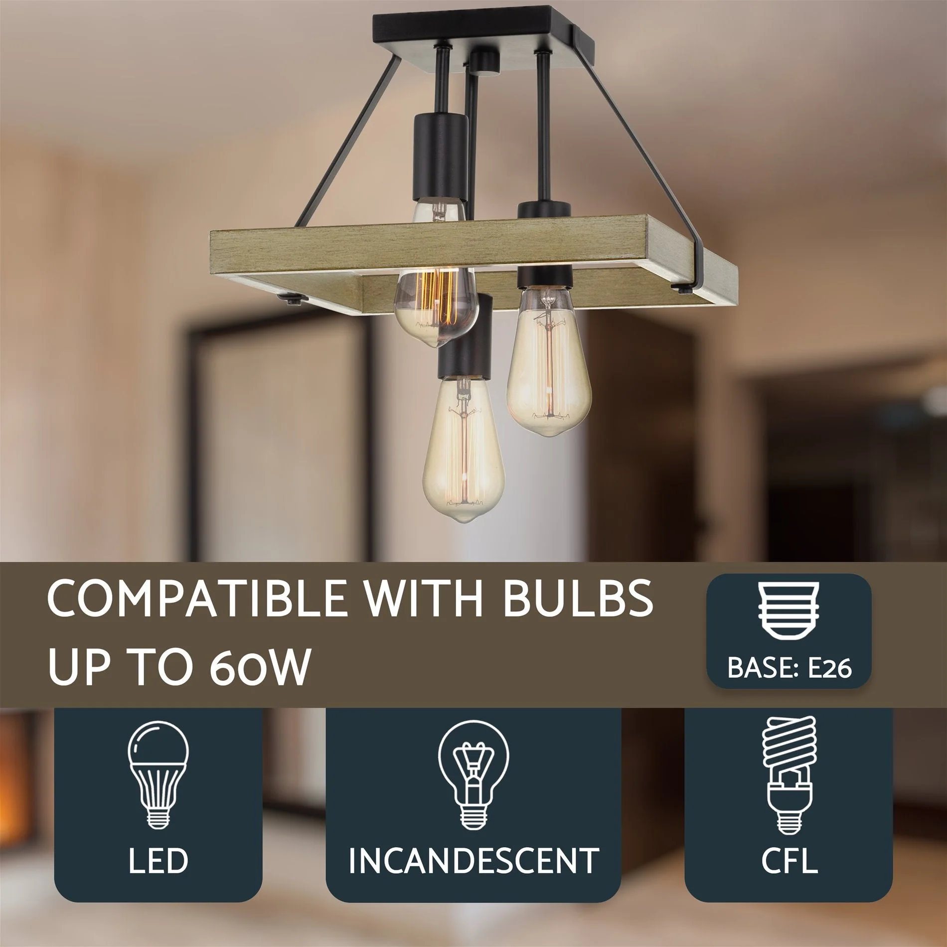 Powell 12 3-Light Rustic Farmhouse Flush Mount Ceiling Light