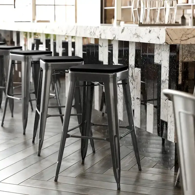 Backless Stackable Bar Stool, Multi-Color, Indoor/Outdoor, Seats 1