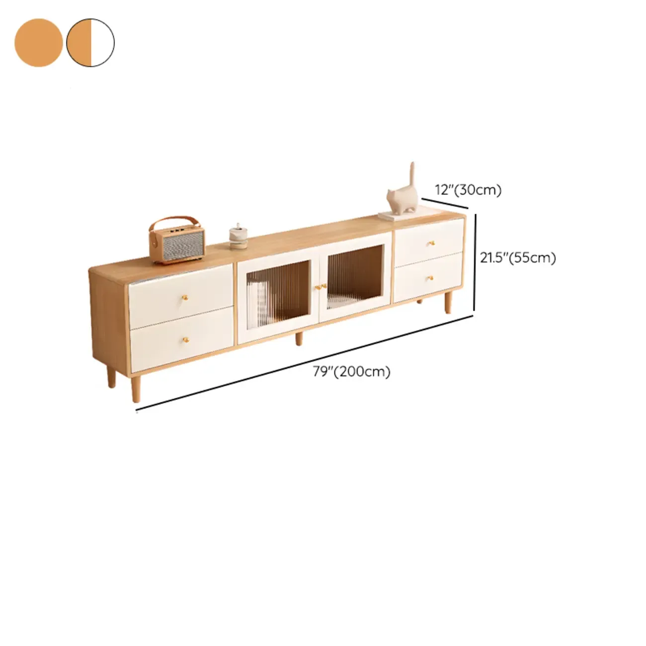 55 Natural Wood Cable Management TV Stand with Drawers