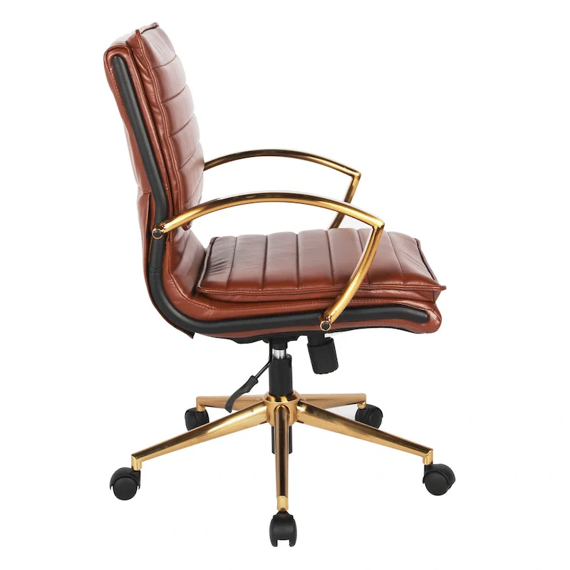 Mid-Back Faux Leather Office Chair with Gold Base