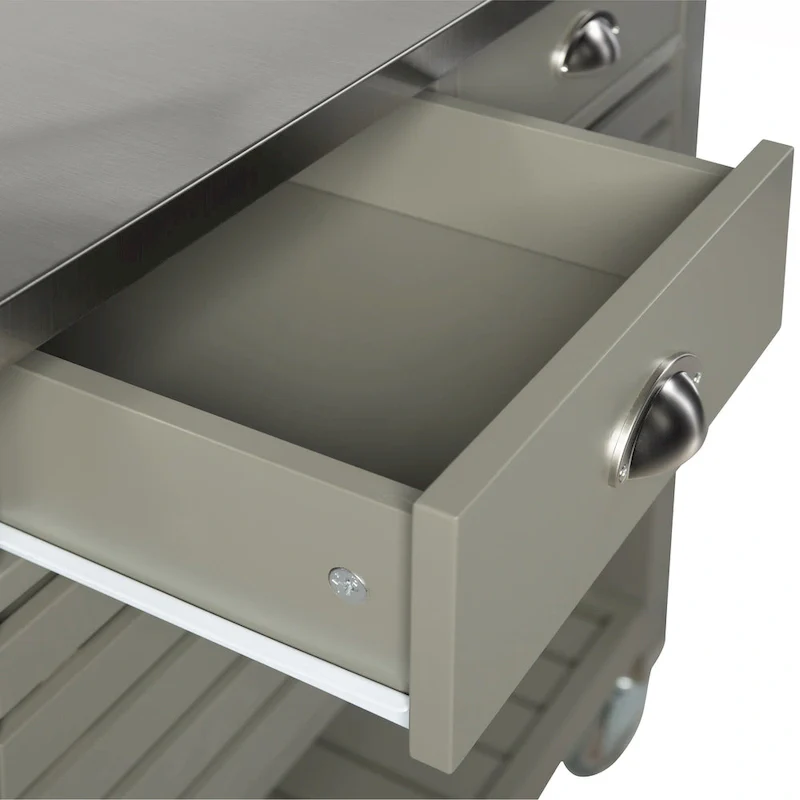 Rolling Kitchen Cart with Stainless Steel Top – Grey, 2 Drawers & Pull-Out Baskets