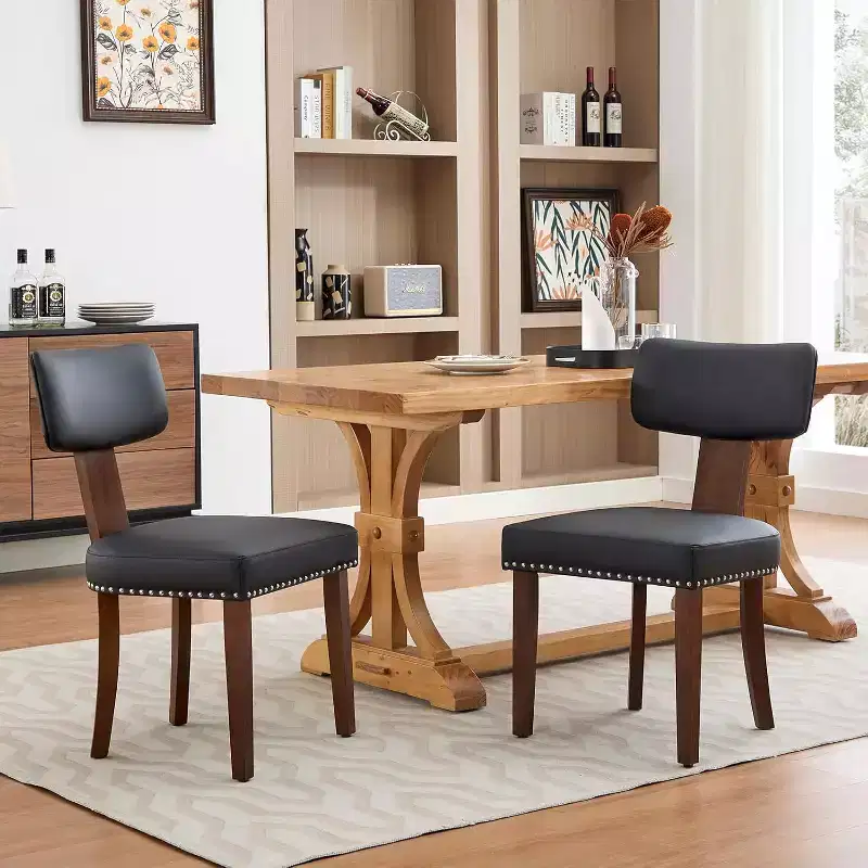 Modern Leather Dining Chairs Set of 2  Upholstered Curved Backrest, Hardwood Frame & Nailhead Trim, 265lb Capacity