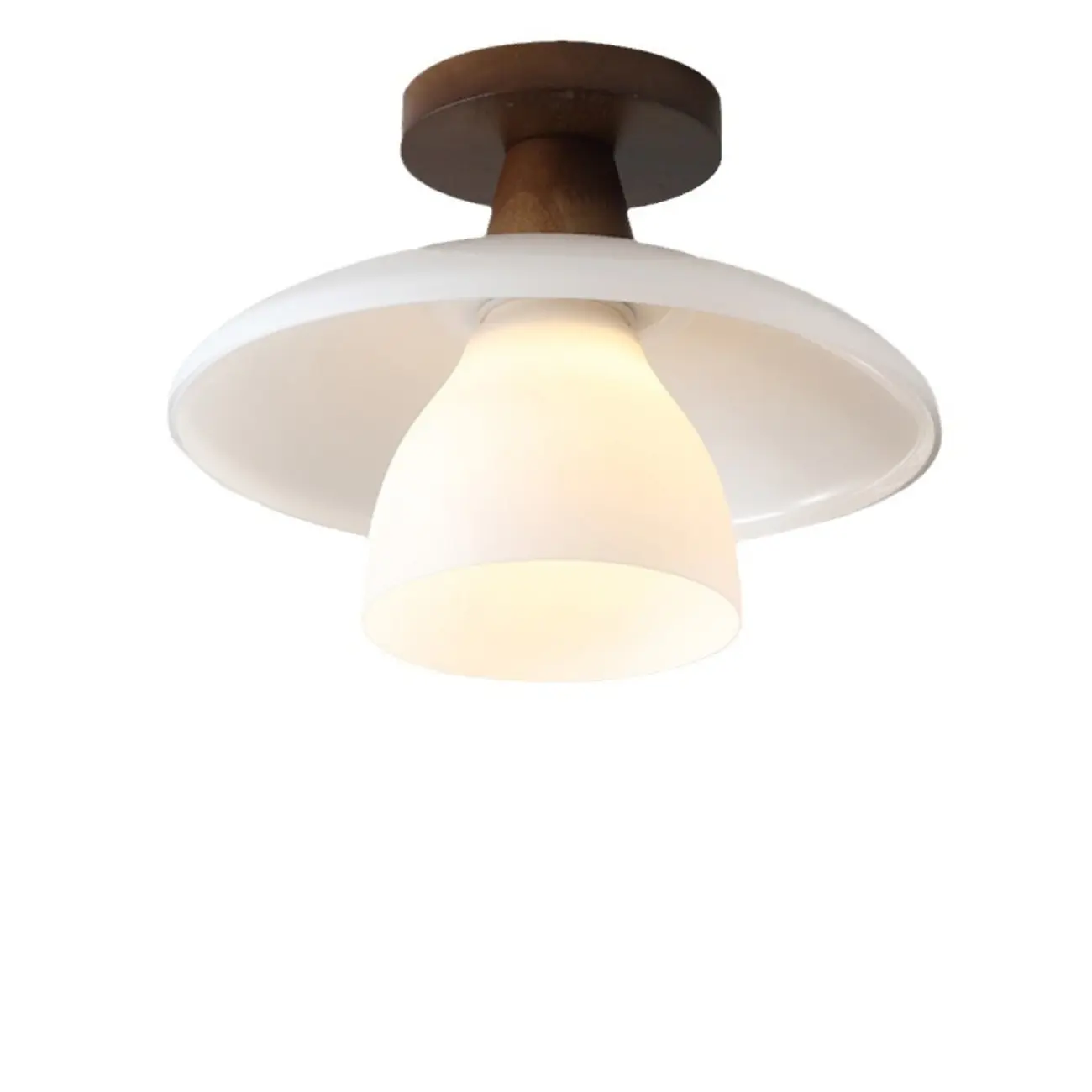 Modern Mini White Glass Wooden Semi Flush Mount Ceiling Light