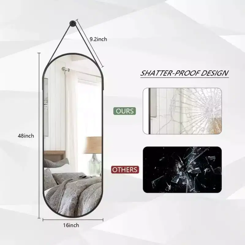 HOMLUX 16x48 Oval Pill Full Length Mirror Decorative Wall Hanging Mirror Bathroom Entryway,Black/Gold