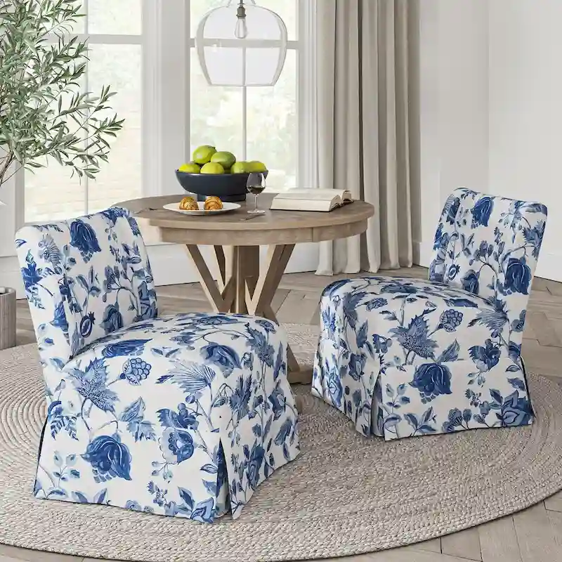 Falk Transitional Upholstered Slipper Chair with Slipcover and Solid Wood Legs Set of 2 by HULALA HOME
