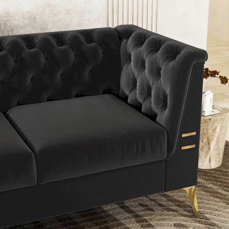 82.7 Velvet 3-Seater Sofa with Gold Metal Legs