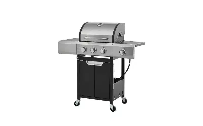MASTGOAL 42,000 BTU Stainless Steel Propane Gas Grill with Side Burner, Cast Iron Grates, Outdoor BBQ Grill for Patio Camping