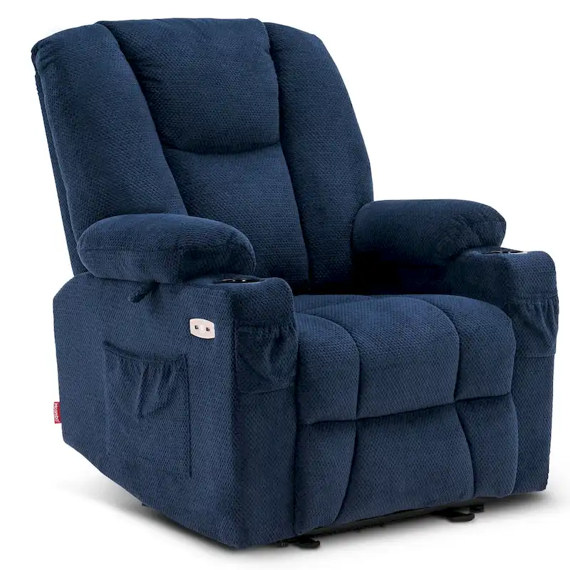 MCombo Electric PowerRecliner Chair with Massage & Heat, Plush Fabric 8015