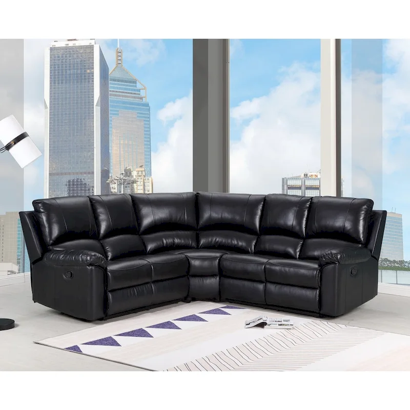 Black Polyester Blend Reclining U-Shaped Three Piece Corner Sectional - 80