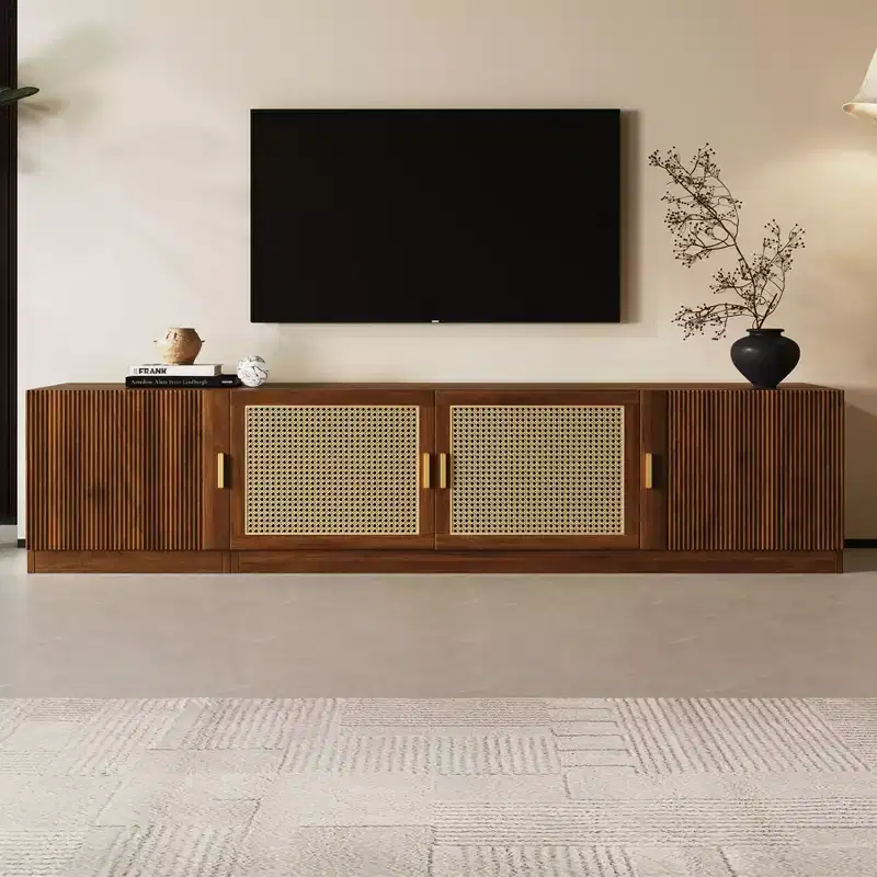 Modern Fluted TV Stand for TVs up to 85, 78 Long Entertainment Center with Storage Cabinet, Wooden TV Console Table for Living Room Bedroom