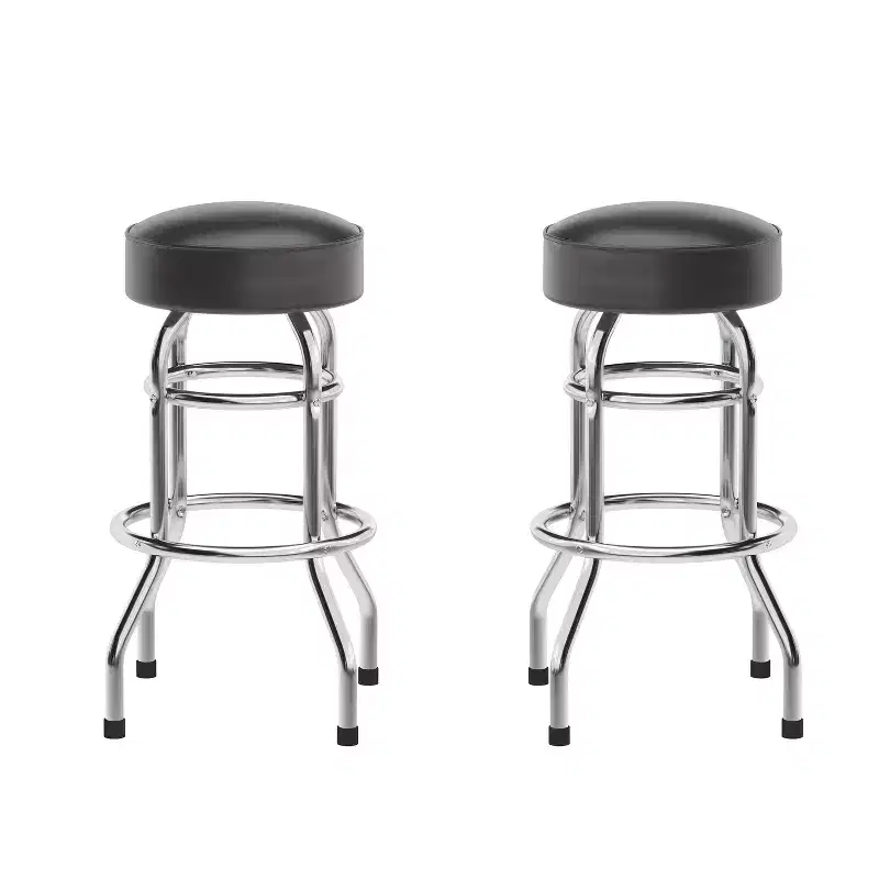Flash Furniture 2 Pack Double Ring Chrome Barstool