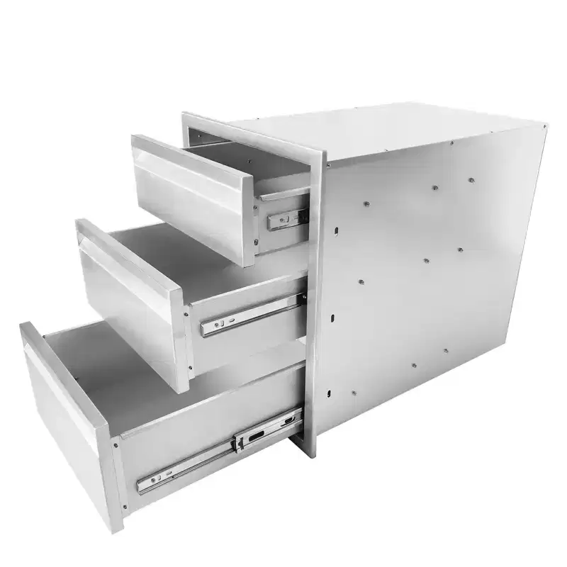 COZONY 16x23x21 Outdoor Kitchen Drawer, Triple-Layer Stainless Steel, Flush Mount, Silver