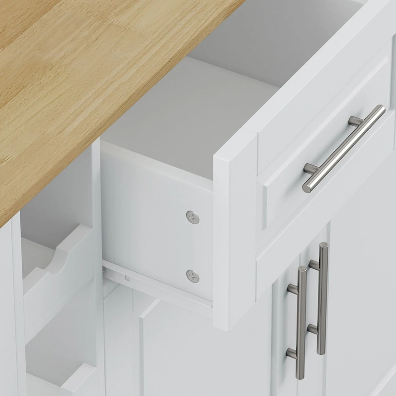 Multi-Functional Kitchen Island Cart with Spice Rack, Towel Holder, Wine Rack, and Foldable Rubberwood Table Top