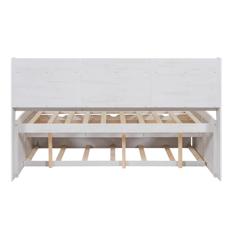 Full Pine Captain Bed with Shelves, Drawers & Trundle