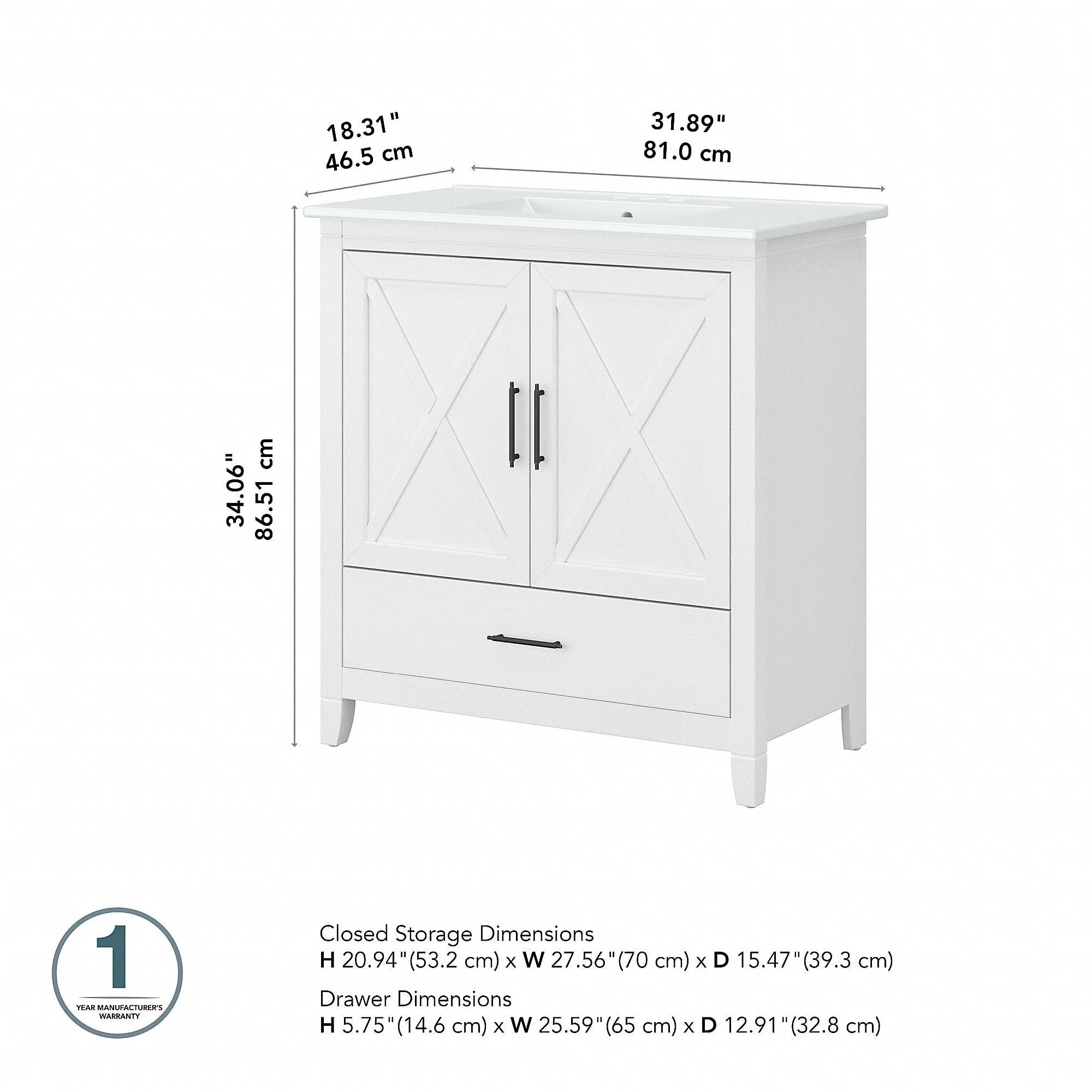 Key West 32W Bathroom Vanity with Sink by Bush Furniture
