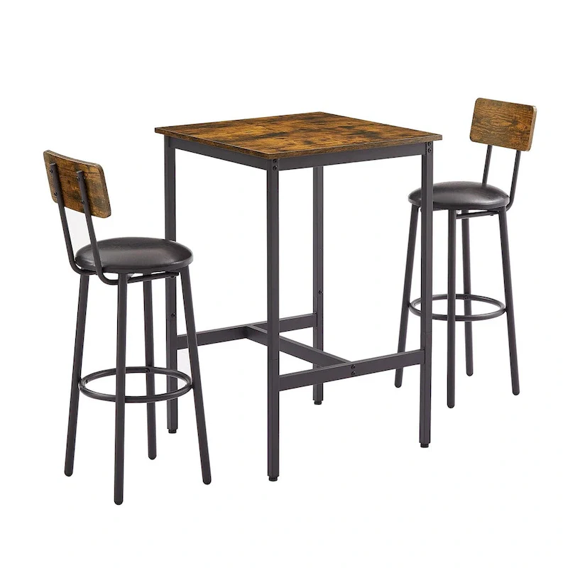 Industrial Bar Table with 2 Stools - Rustic Brown/Grey