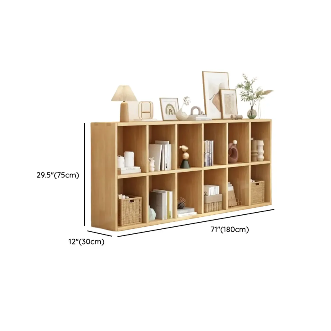 Modern Oak Bookcase Spacious Shelves Multi-Cabinets