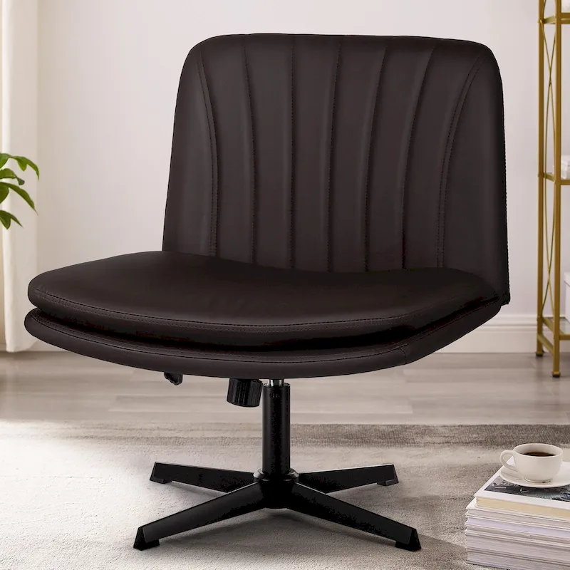 Criss Cross Chair Armless Office Desk Chair No Wheels,PU Leather Padded Modern Swivel Vanity Chair office chair