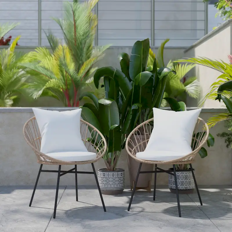 Indoor/Outdoor Boho Rattan Rope Chairs with Back & Seat Cushions