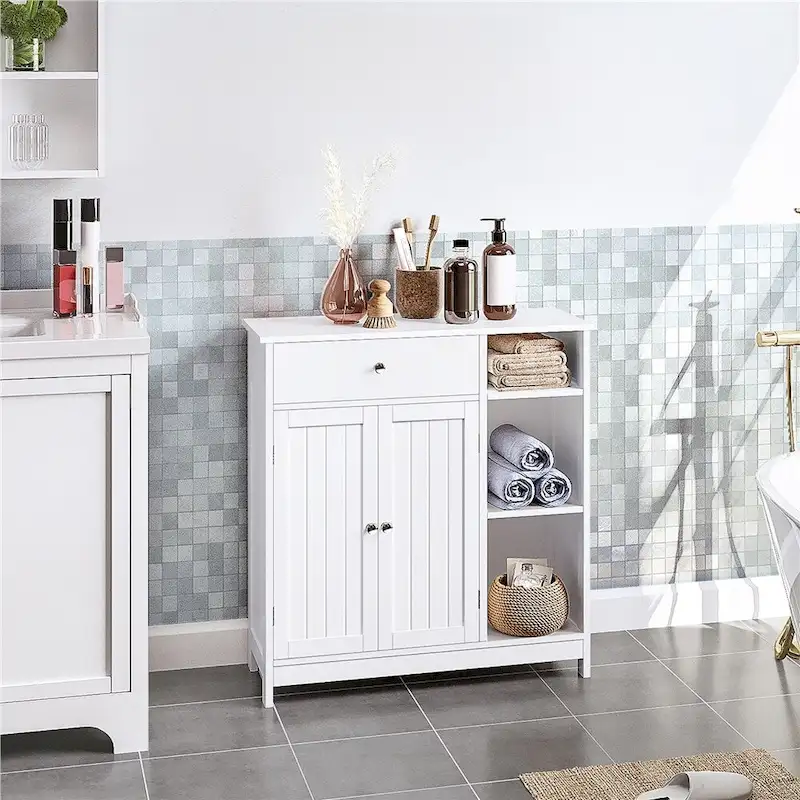 Free-Standing Bathroom Floor Cabinet with Adjustable Drawer