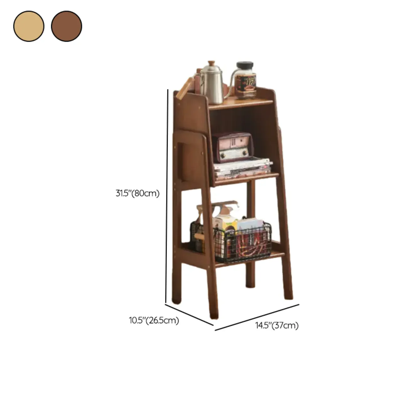 Scandinavian Narrow Brown Wood Multi-Tier Ladder Bookcase