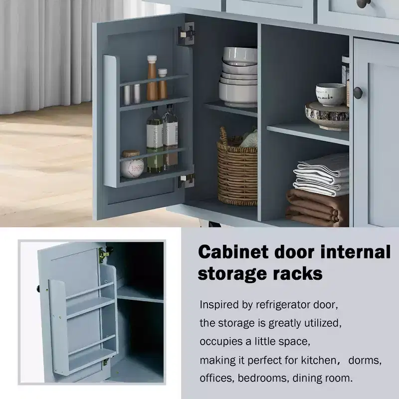 Whisen Modern Kitchen Island with Spice Rack and Towel Holder