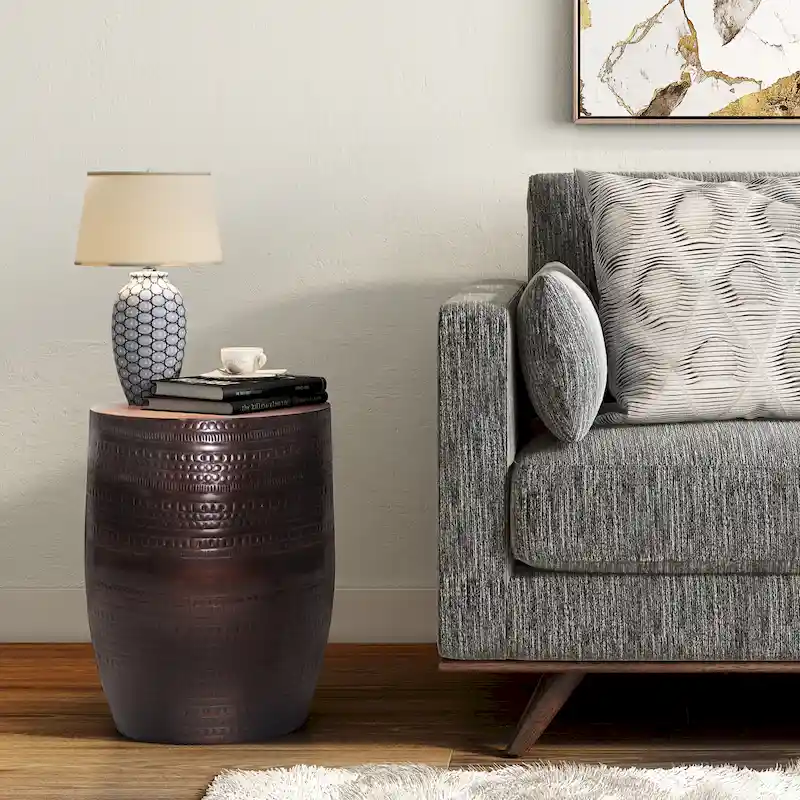 WYNDENHALL Jean 15 Wide Tribal Pattern Metal Accent Table & Assembled - 15w x 15 d x 20 h