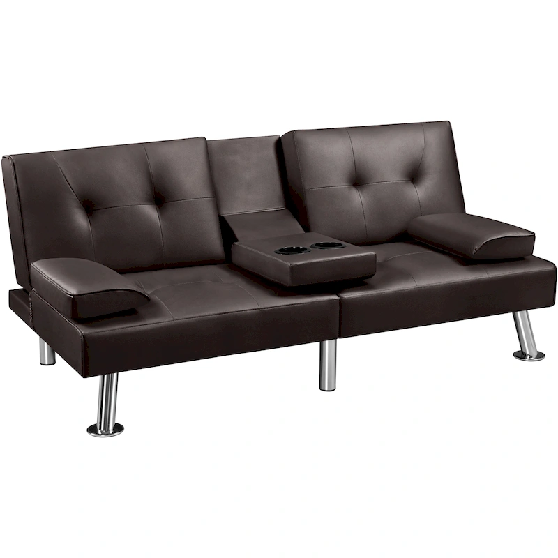 Yaheetech Faux Leather Convertible Futon Sofa Bed 3-In-1 Adjustable Futon Couch