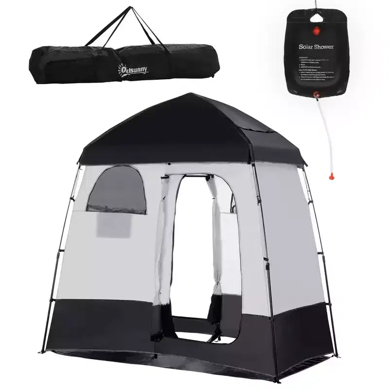 NAYSAYE Pop Up Shower Camping Tent Privacy Shelter with Two Rooms and Carry Bag for Camping Outdoor Adventures, Black, 86.6*49.2*90.5