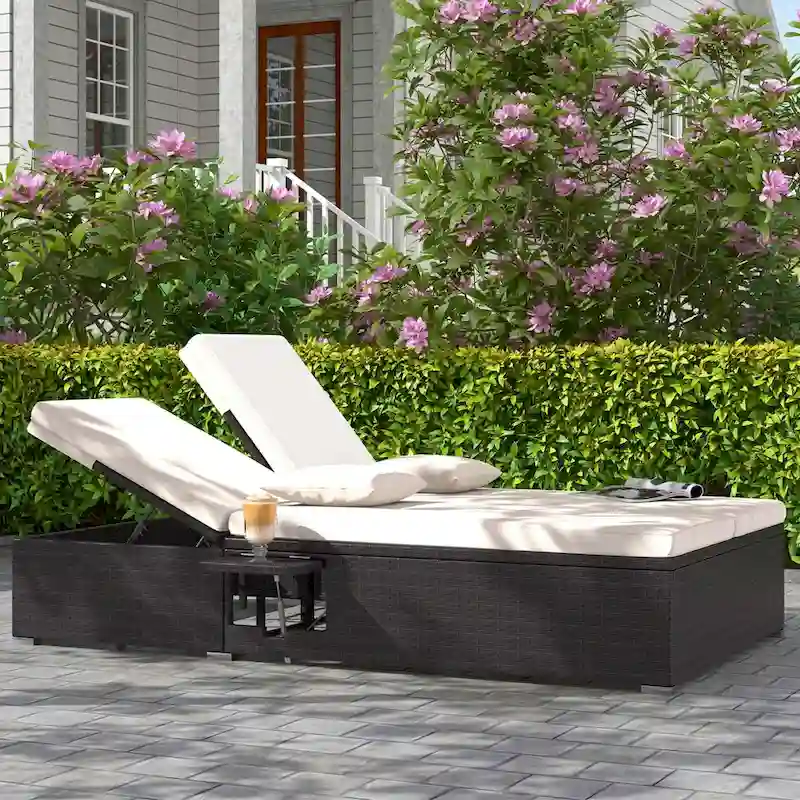 Costway Outdoor Patio Daybed PE Wicker Double Chaise Lounge with - See Details