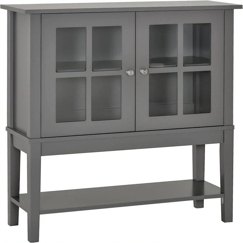 White / Grey Tempered Glass Door Sideboard Cabinet, 2-Door Storage