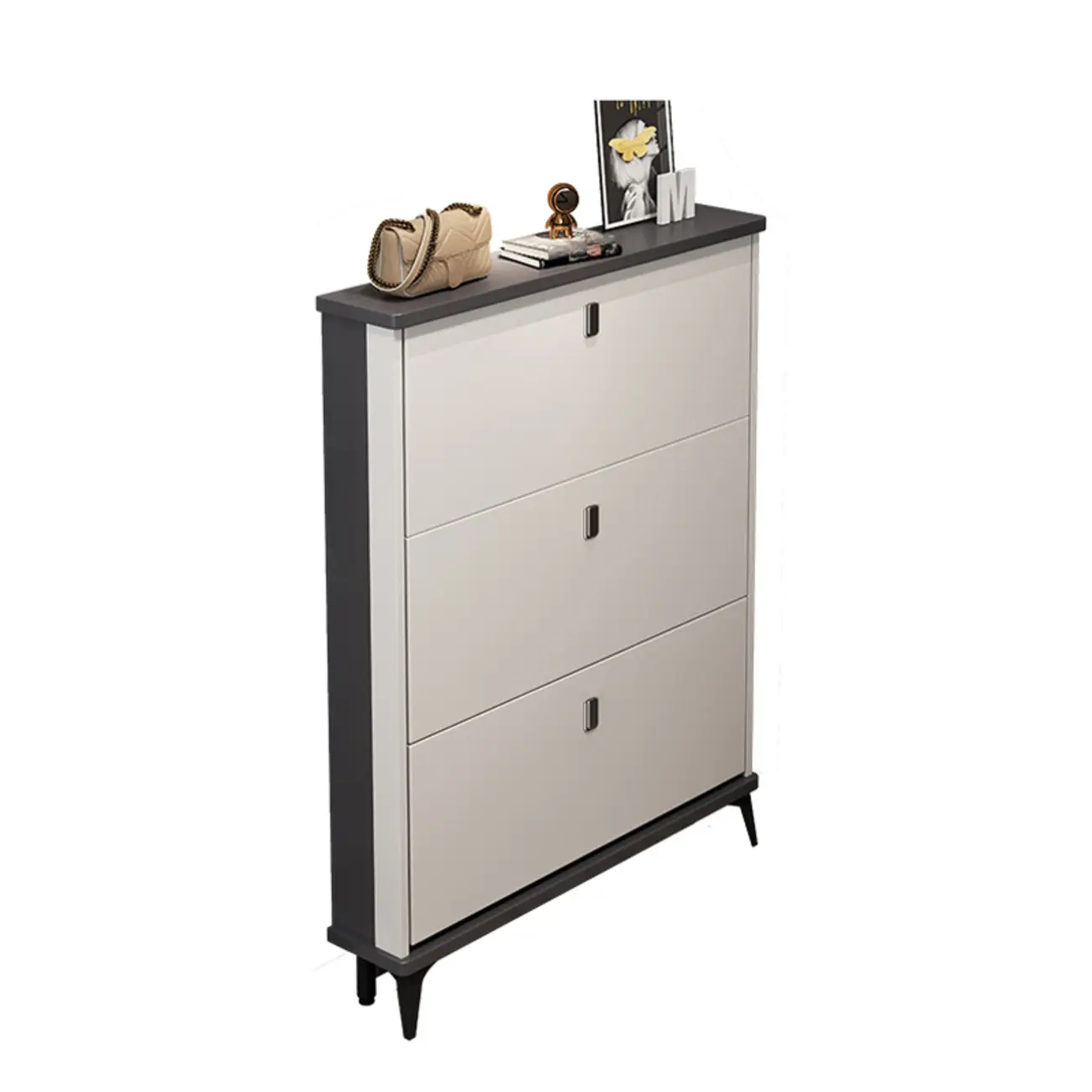 Modern Wood Shoe Cabinet with Adjustable Shelves, Entryway